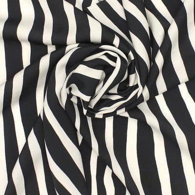 Tissu satin polyester rayures - noir et blanc