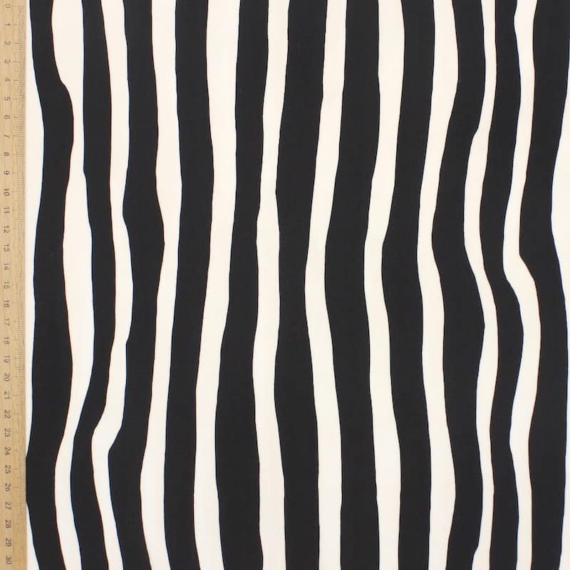 Tissu satin polyester rayures - noir et blanc