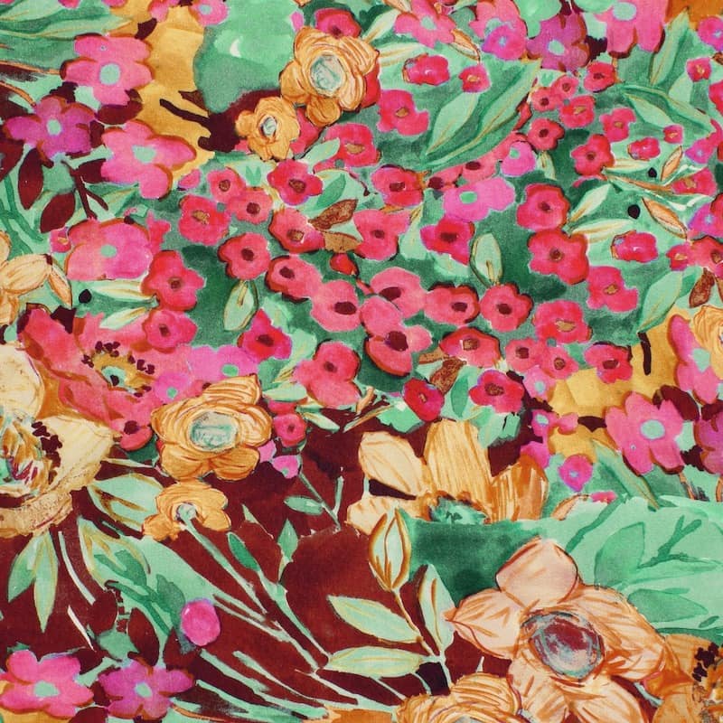 Crêpe fabric with flowers - multicolor 