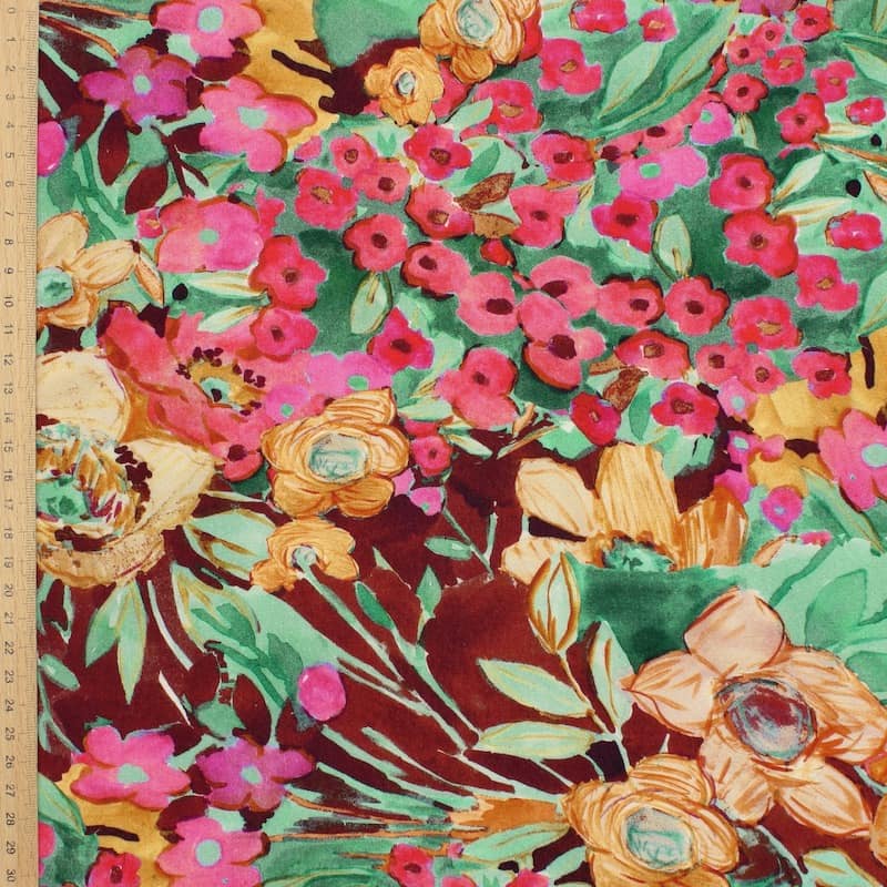 Crêpe fabric with flowers - multicolor 