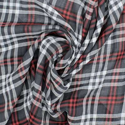 Checkered cotton fabric - grey and burgondy