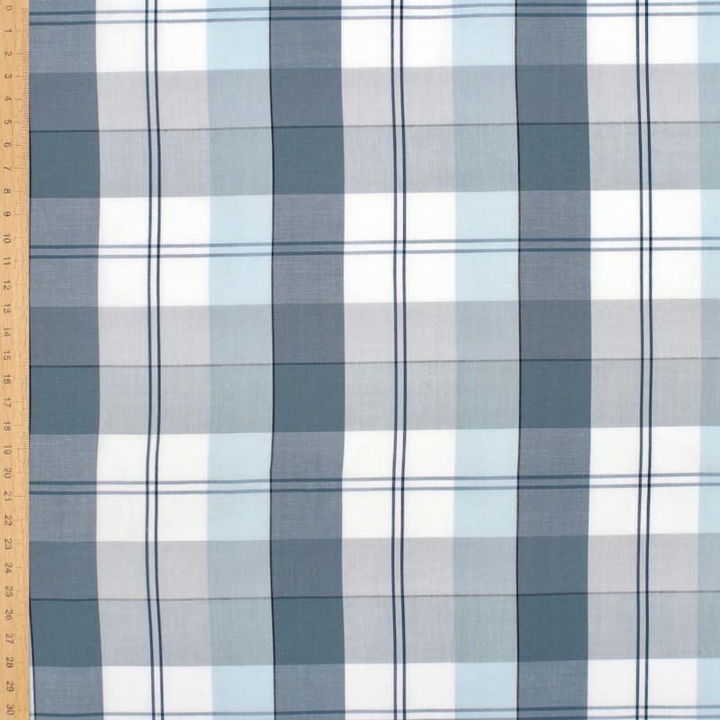 Checkered cotton fabric - blue and white