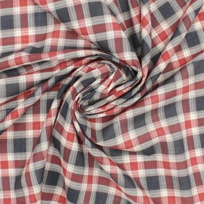 Checkered cotton fabric - navy blue and red 