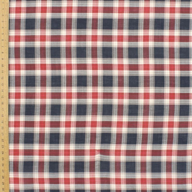 Checkered cotton fabric - navy blue and red 