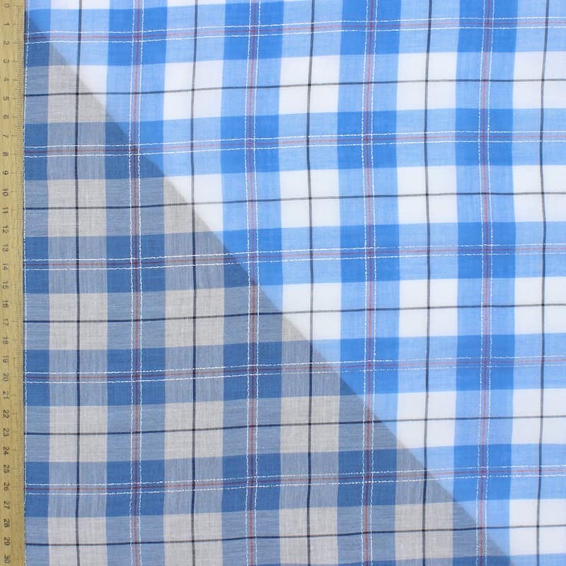 Checkered cotton veil with silver thread - blue 