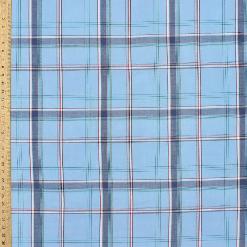 Checkered cotton fabric - blue, white, red