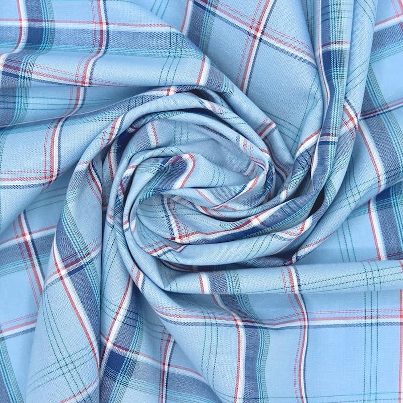 Checkered cotton fabric - blue, white, red