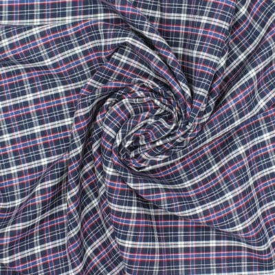 Checkered cotton fabric - navy blue, red and white