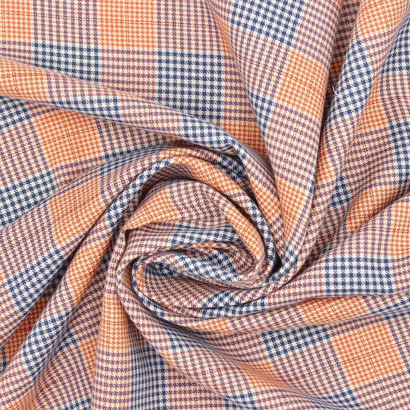 Checkered cotton with golden thread - orange and blue 