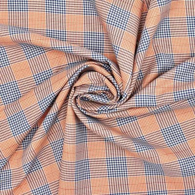 Checkered cotton with golden thread - orange and blue 