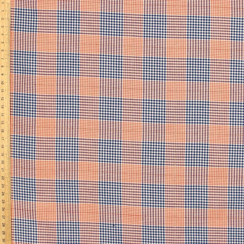 Tissu coton carreaux fil doré - orange et bleu