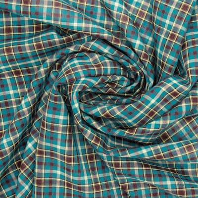 Checkered cotton - turquoise and brown