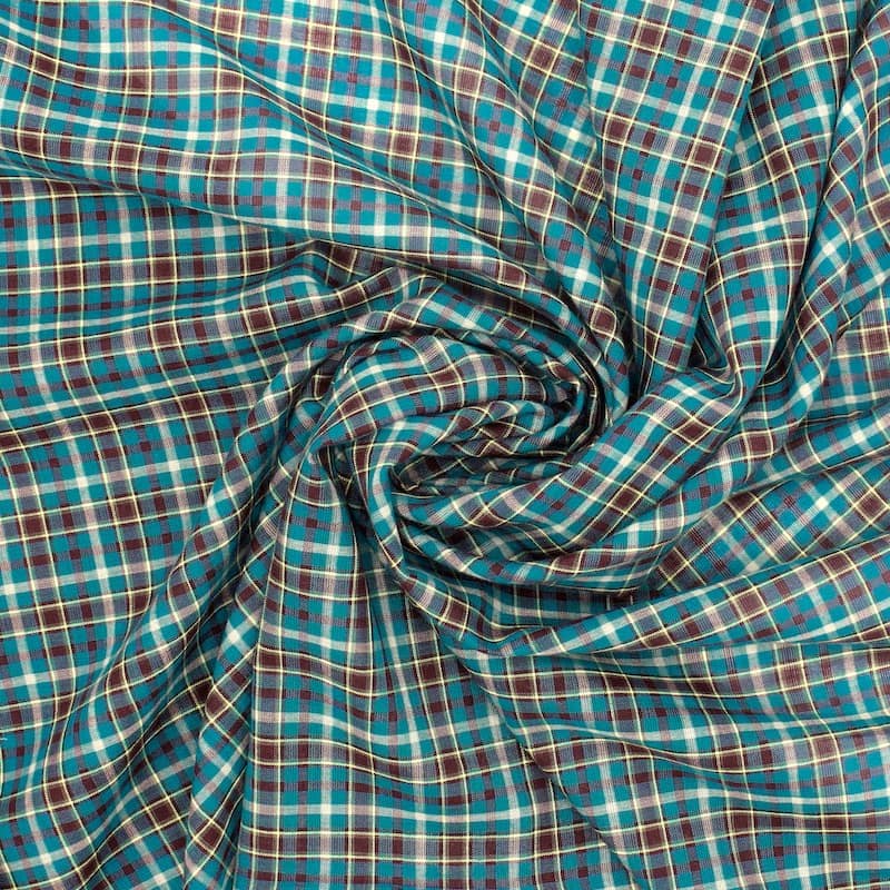 Checkered cotton - turquoise and brown