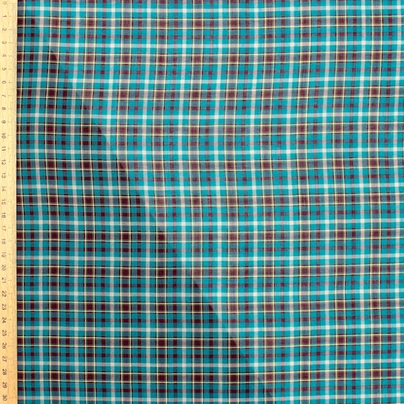 Checkered cotton - turquoise and brown