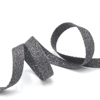 Wool ribbon with herringbone pattern and lurex thread - antracite 