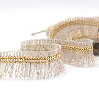 Ribbon with fringes and golden chain - beige