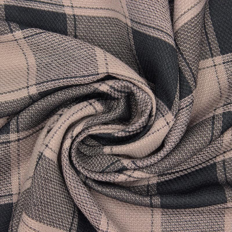 Checkered fabric in viscose and polyester - brown and black