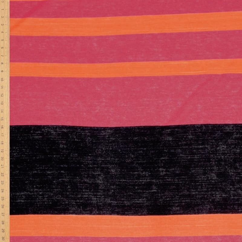 Striped flamed jersey panel - orange, fuchsia and black