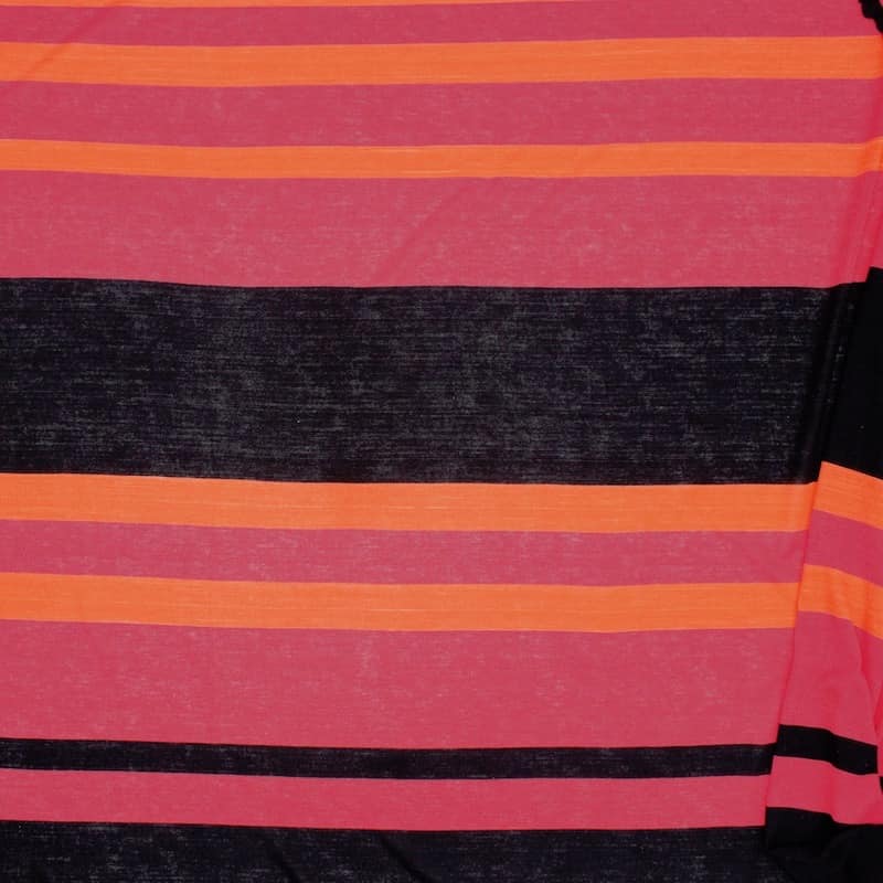 Striped flamed jersey panel - orange, fuchsia and black