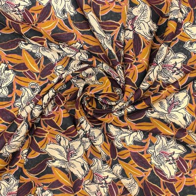 Tissu viscose imprimé sur jacquard fleurs - multicolore