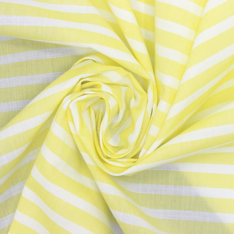 Tissu coton rayures - jaune et blanc