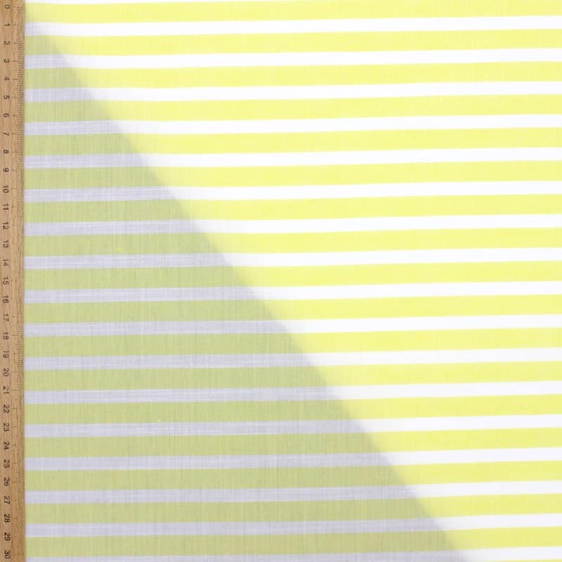 Tissu coton rayures - jaune et blanc