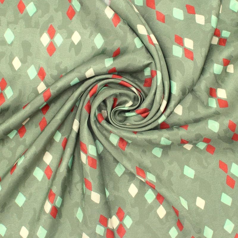 Viscose fabric with print on jacquard - green 