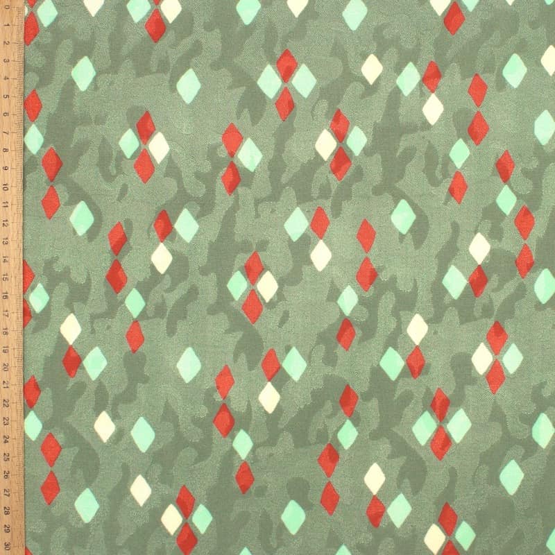 Viscose fabric with print on jacquard - green 