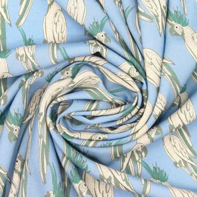 100% viscose met papegaaien - blauw 