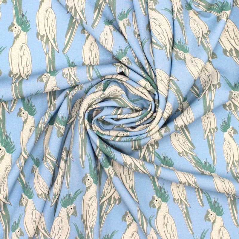 100% viscose fabric with parrots - blue 