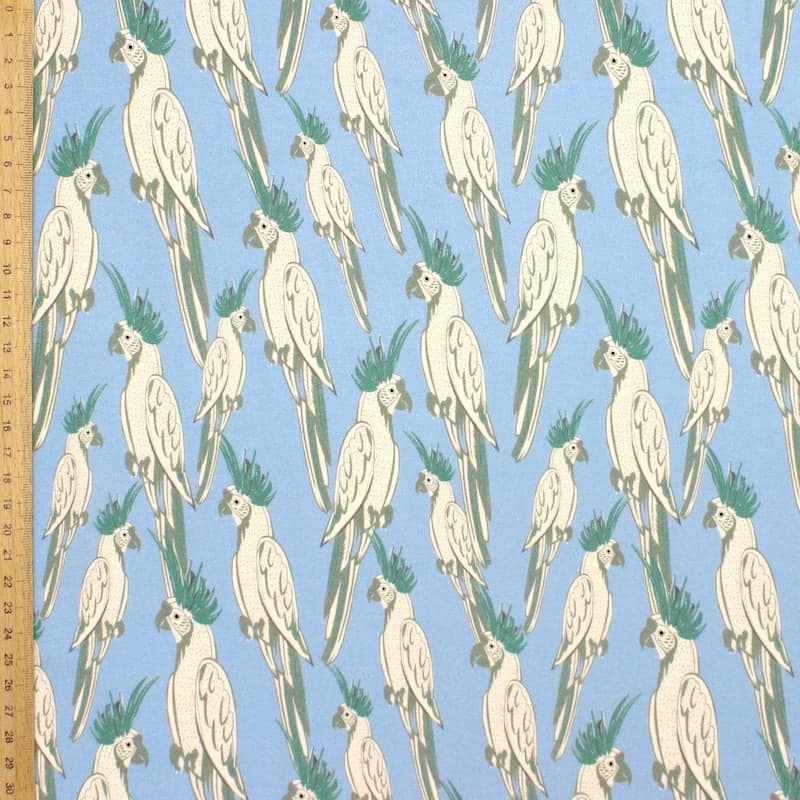 100% viscose fabric with parrots - blue 