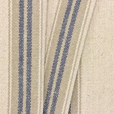 Striped upholstery fabric 100% cotton - blue/beige