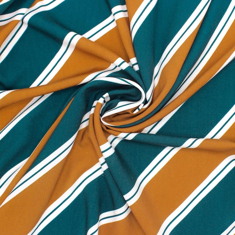 Striped viscose fabric - teal and rust-colored