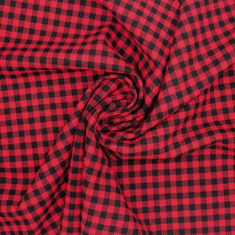 Checkered wool fabric - red and black 