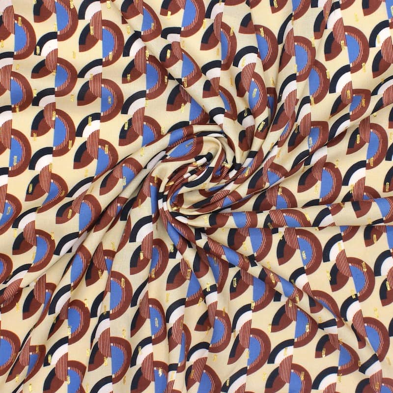 Viscose stof met grafische print - beige 