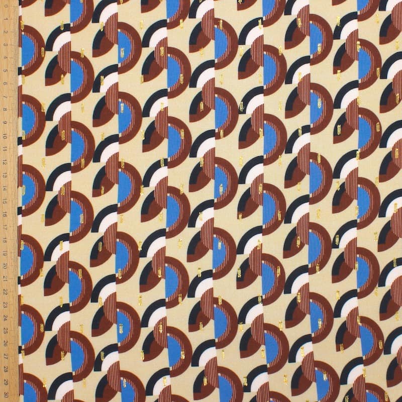 Viscose fabric with graphic print - beige 