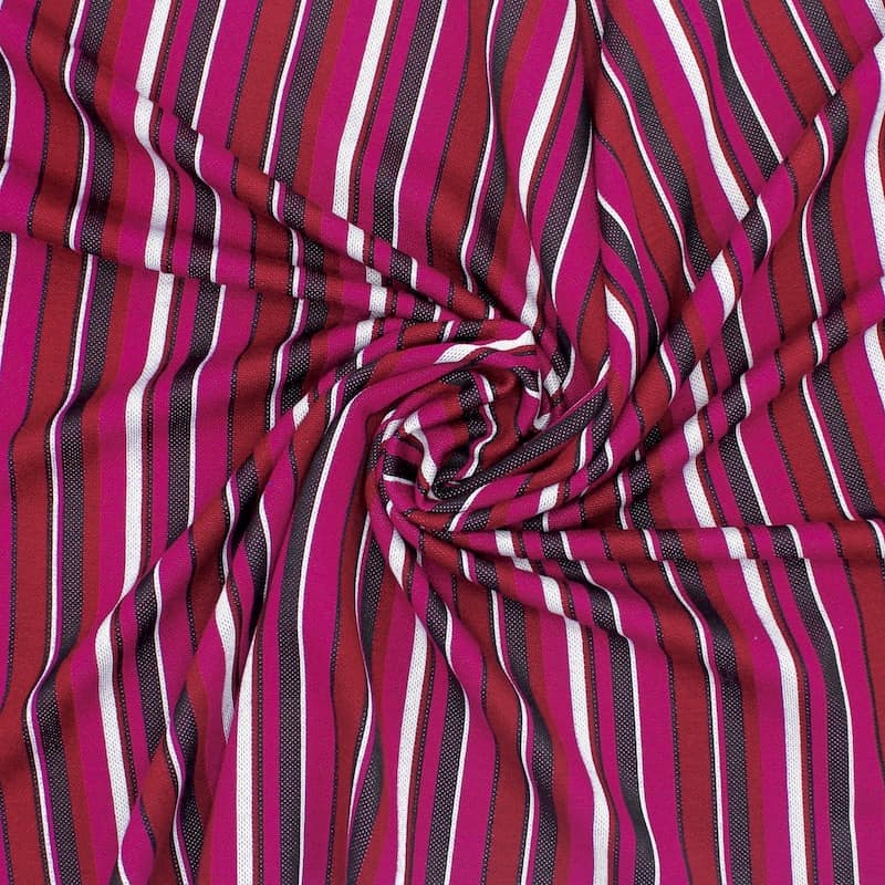 Gestreepte gebreide jacquardstof - fuchsia 