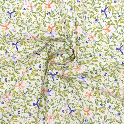 Cretonne fabric with birds - off-white