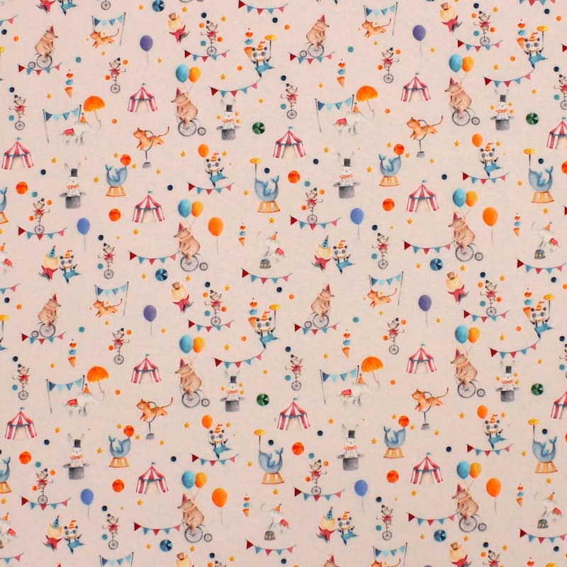 Cotton poplin with circus - beige 