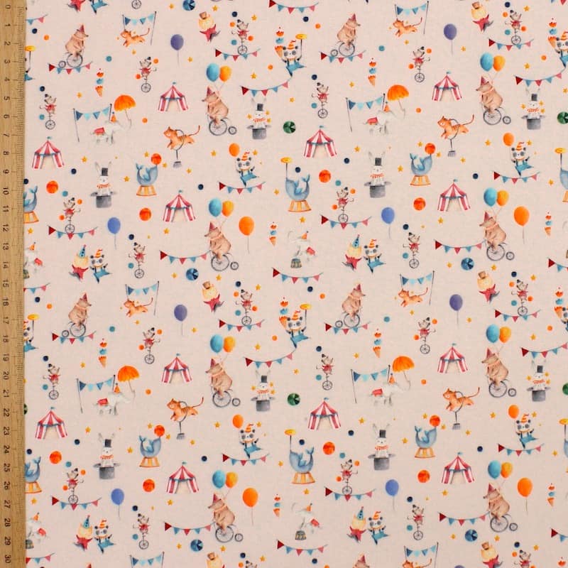 Cotton poplin with circus - beige 