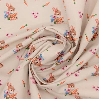 Cotton poplin with bunny - beige