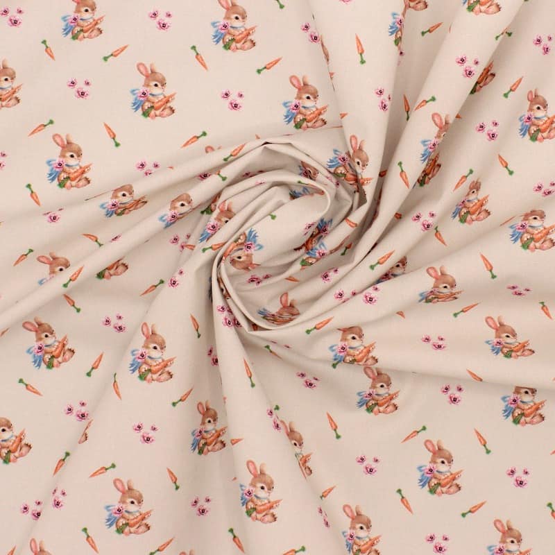 Cotton poplin with bunny - beige