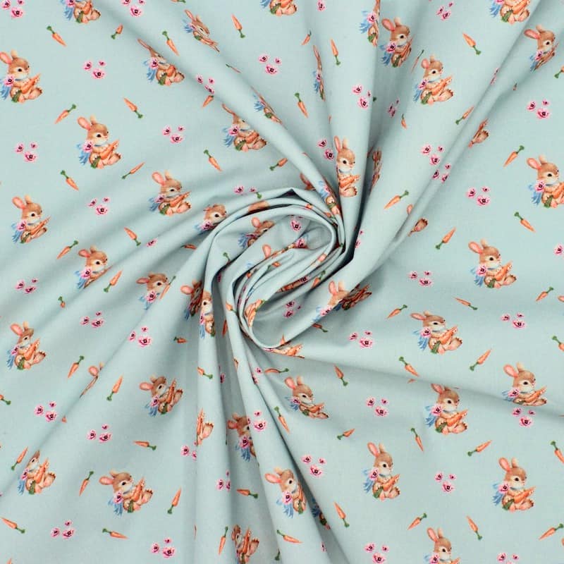 Cotton poplin with bunny - aqua