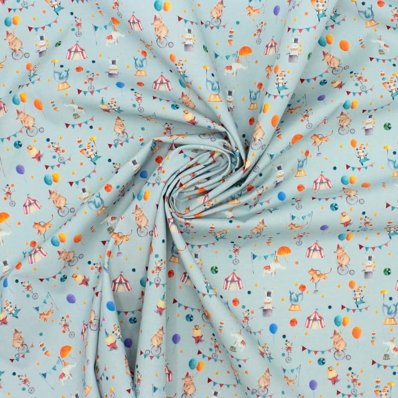 Cotton poplin with circus - aqua 