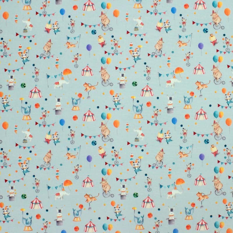 Cotton poplin with circus - aqua 