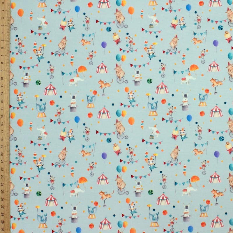 Cotton poplin with circus - aqua 