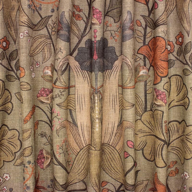 Tissu viscose et lin floral - beige