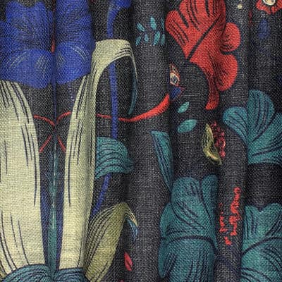 Fabric in viscose and linen with flowers - midnght blue