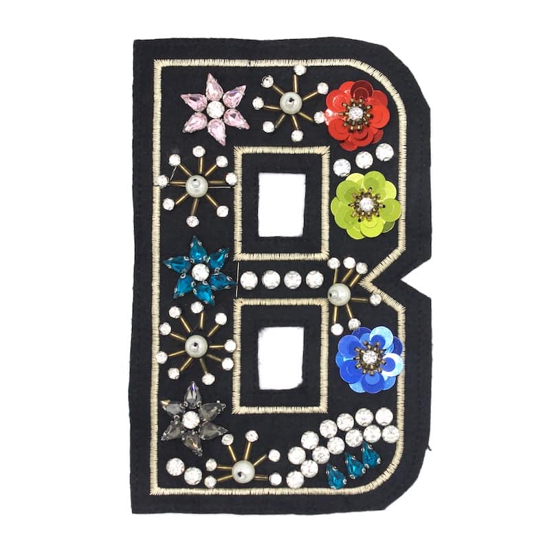 Embroidered "B" Badge With Pearls And Glitters