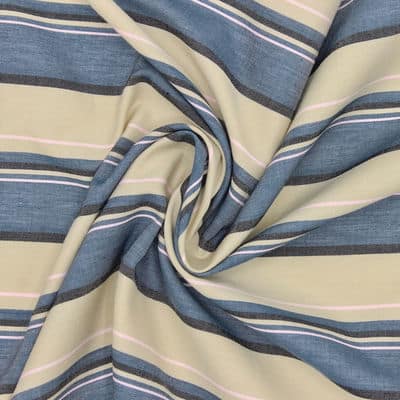 Striped fabric 100% cotton fabric - beige and denim blue